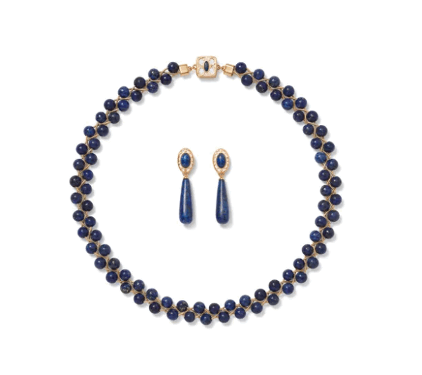 Conjunto de collar trenzado de lapislázuli y pendientes largos de gota alargados
