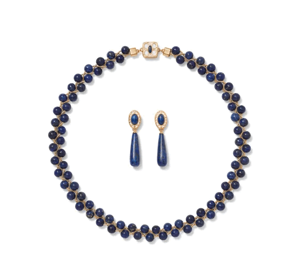 Conjunto de collar trenzado de lapislázuli y pendientes largos de gota alargados